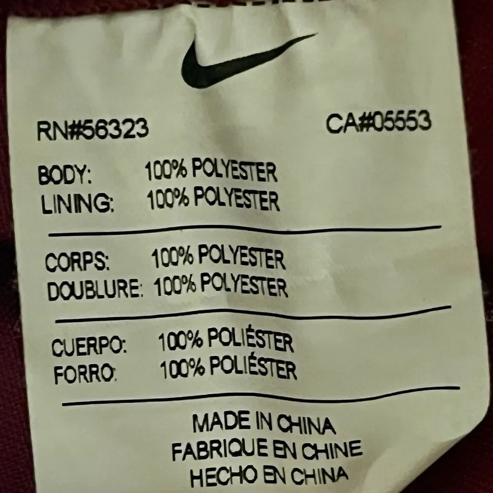 Nike Burgundy Drawstring Backpack Gym Bag Side Zipper White Logo